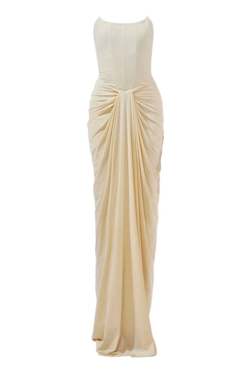 Deme By Gabriella Pearl Gown Ivory Yellow Size XS Maxi